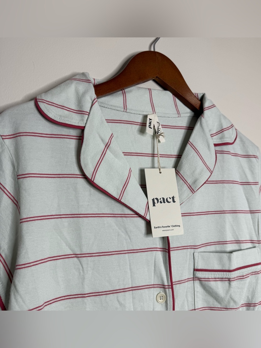 NWT Pact Organic Cotton Blue Red Striped Button Up Pajama Shirt Medium - Picture 2 of 7